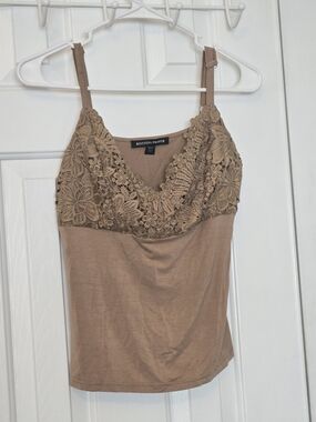 Boston Proper Taupe Lace-Detail V-Neck Stretchy Tank Size S